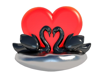 Heart Shaped Black Swan Sculpture With Red Heart Background And Silver Base 3d model