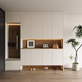 Modern Shoe Cabinet Home Cabinet Multi-functional Shoe Changing Stool Green Planting 3d model
