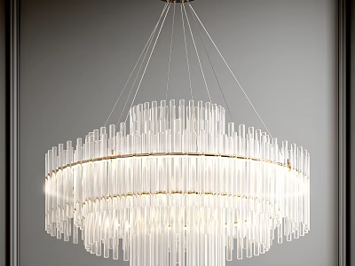 Modern Elegant Crystal Chandelier With Transparent Long Crystal Tubes And Bright Hanging Lighting Design 3d model
