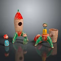 Colorful Handmade Crafts Featuring Rocket Shape Figure Spider Like Toy And Small Container