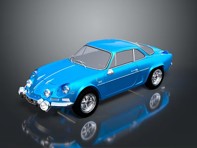 Blue Vintage Sports Car With Sleek Design Silver Wheels And Reflective Surface 3d model