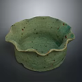 Handmade Green Ceramic Bowl with Scalloped Edge and Brown Speckles for Daily Household Use