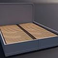 Modern Double Bed With Gray Frame And Wooden Slat Base Design