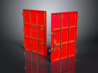 Red Metal Double Doors With Latches And Industrial Weathered Texture Design 3d model