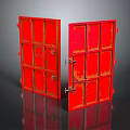 Red Metal Double Doors With Latches And Industrial Weathered Texture Design