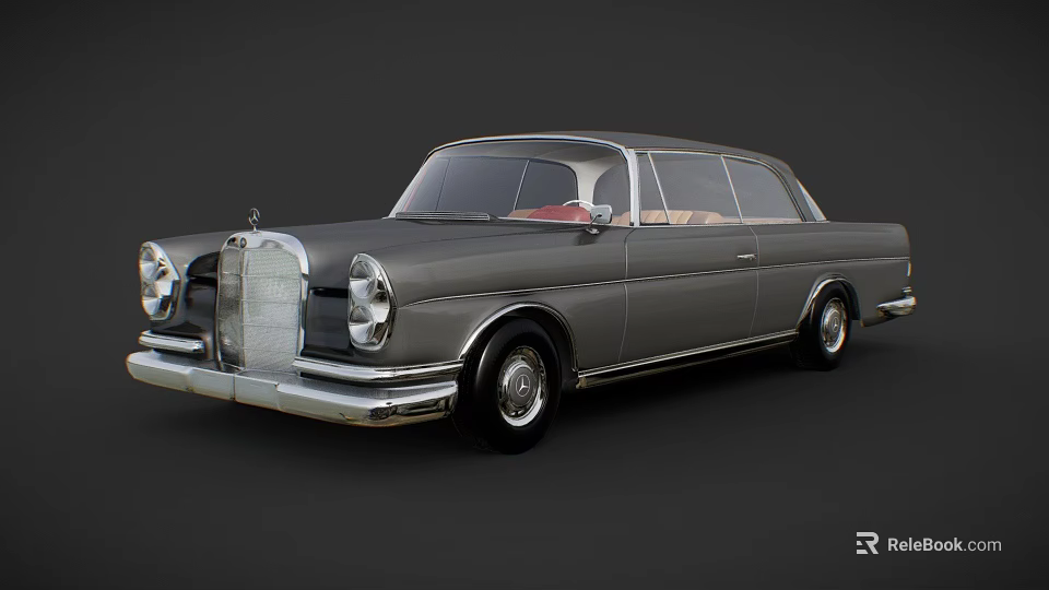 Vintage Gray Classic Car Design With Round Headlights Front Grille And Retro Body Lines 3d model 
