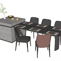 Modern Dining Table Set with Chairs Marble Countertop Vase and Fruits