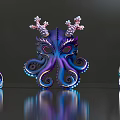 Vibrant Violet Blue Octopus Masks With Curled Tentacles Coral Like Decorations On Reflective Surface