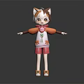 Cute 3D Game Character With Cat Ears Orange White Top Pink Shorts And Green Necklace