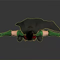 Fictional Character With Red Top Green Pants Yellow Black Cape Mask Arms Outstretched Standing