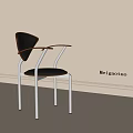 Modern Dining Chair With Black Seat Backrest Wooden Armrests And Metal Legs On Light Background