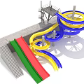 Colorful Water Slide Playground Equipment with Green Red Yellow Blue Slides Stairs and Platform Structure