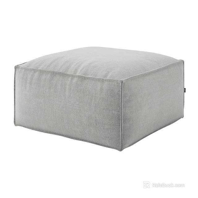 Soft Gray Square Fabric Ottoman For Modern Living Room Seating Decor 3d model 