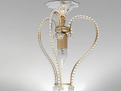 Elegant Heart Shaped Chandelier with Gold Frame Pearl Decorations and Crystal Pendants 3d model