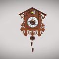 Wooden Cuckoo Clock With Carved Design Roman Numeral Dial And Pendulum
