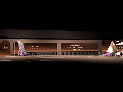 Modern Floral Display Design In Interior Space With Curved Structure Purple Flowers And Lighting Decoration 3d model