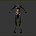 Sci Fi Character Futuristic Tight Fitting Suit With Metallic Design And Orange Accents