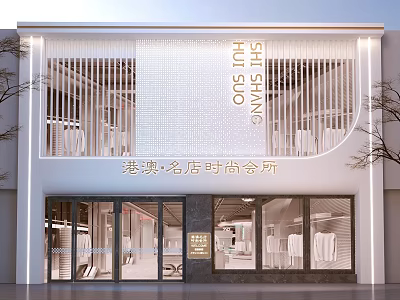 Modern Elegant Storefront Exterior Design for Hong Kong Macau Fashion Club With Glass Doors And Lighting 3d model