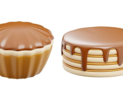 Delicious Chocolate Covered Tart And Stacked Pancakes With Dripping Chocolate Sauce 3d model