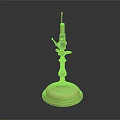 Vintage Brass Decorative Object with Tall Stem Ornate Base on Reflective Black Surface