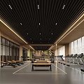 Modern Fitness Gym Interior With Spacious Layout Green Wall Treadmills And Training Equipment