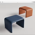 Modern Square Stools With Blue And Brown Leather Minimalist Design 3d model