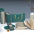 Green Decorative Ornament Set with Gift Boxes Handbags Traditional Patterns and Gold Decorations