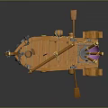 Wooden Ship Design Featuring Pink Flag Skull Symbol Lantern Chain And Oar