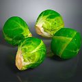 Fresh Green Brussels Sprouts Close Up On Reflective Dark Background