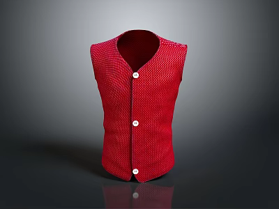 Red Knitted Vest With White Buttons Classic Design For Daily Use 3d model
