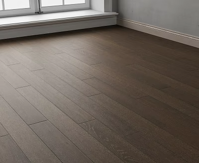 Modern Dark Wooden Flooring In Living Room With Natural Wood Grain And Soft Lighting 3d model