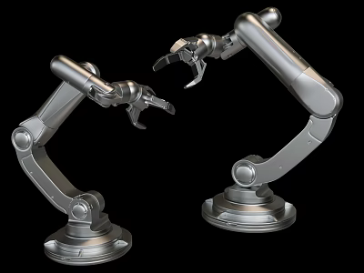 Industrial Robotic Arms With Silver Mechanical Grippers In Opposing Precision Movement For Manufacturing Automation 3d model