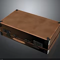 Brown Leather Storage Box With Black Corner Protectors And Handle Lock Closure 3d model