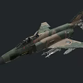 Military Fighter Jet with Camouflage Paint Weaponry and Cockpit Flying in Dark Background