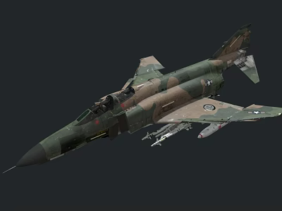 Military Fighter Jet with Camouflage Paint Weaponry and Cockpit Flying in Dark Background 3d model