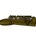 Spacious Green Sectional Sofa With Patterned Cushions And Plush Velvet Upholstery 3d model
