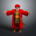 Man With Red Turban Red Robe White Beard And Gold Belt On Gray Background