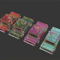 Vibrant Retro Toy Cars Display in Red Green Pink Blue Colors