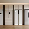 Modern Kitchen Storage With Sleek Side by Side Refrigerator Cabinets and Wooden Floor