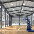 Indoor Basketball Gym With Wooden Floor Basketball Hoops And Large Windows