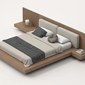 Modern Double Bed With Wooden Headboard Gray Bedding And Side Nightstands