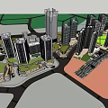 Modern High Rise Office Buildings With River And Green Spaces In Urban Area