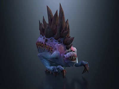 Game Movie Character Grotesque Fantasy Monster With Spiked Back Sharp Teeth And Claws 3d model