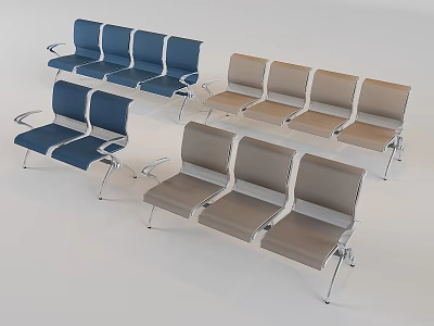 Public Chairs With Blue And Gray Seats Metal Frame For Public Spaces Row Arrangement 3d model