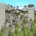 Old Stone Medieval Castle Standing On Hill With Lush Green Trees Around