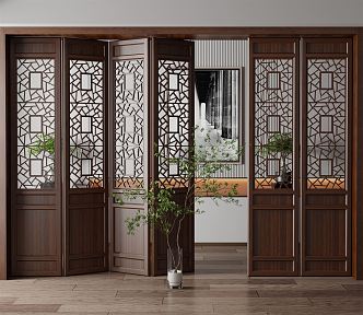 New Chinese Folding Door Solid Wood Folding Door 3d model