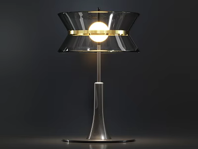 Modern Table Lamp With Metal Base Glass Shade Gold Accent And Illuminated Bulb Design 3d model