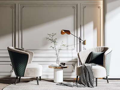Leisure Sofa Set Green Beige with Throw Pillow Blanket Side Table Floor Lamp Decorative Wall 3d model