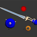 Decorative Weapon Components Featuring Blue Orange Spherical Parts With Spiked Tops And Metal Rod