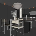 Modern Restaurant Interior With Dining Table Chairs Pendant Light And Flower Vases